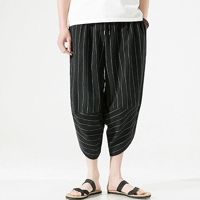 Herr Shorts Linne Shorts Sommarshorts Capribyxor Ficka Rand Komfort Andningsfunktion Utomhus Dagligen Utekväll Linne- / bomullsblandning Mode Ledigt Svart Mörkblå