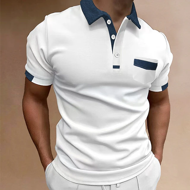Men's Button Up Polos Polo Shirt Casual Holiday Lapel Classic Short Sleeve Fashion Basic Color Block Button Summer Regular Fit Navy Black White Blue Beige Gray Button Up Polos 16