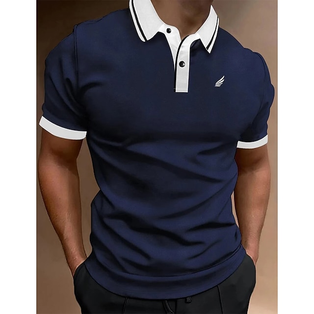  Herre Button Up Poloer POLO Trøje Afslappet Ferie Knaphul Kortærmet Mode Basale Vanlig Klassisk Sommer Regulær Brand Rød Sort Hvid Gul Lyserød Mørk Marineblå Button Up Poloer