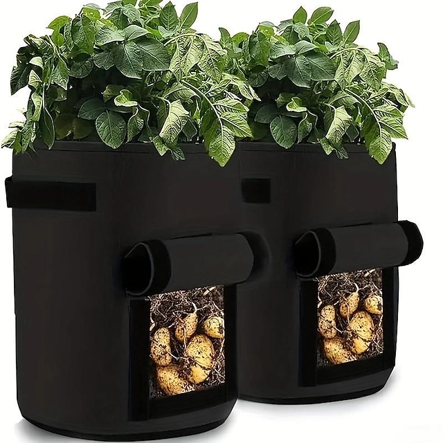  2 pçs sacos de cultivo de batata 4/7/10 galões inflável tecido impermeável plantador de batata doce janela caixa de cultivo de amendoim vegetal balde de jardim berçário