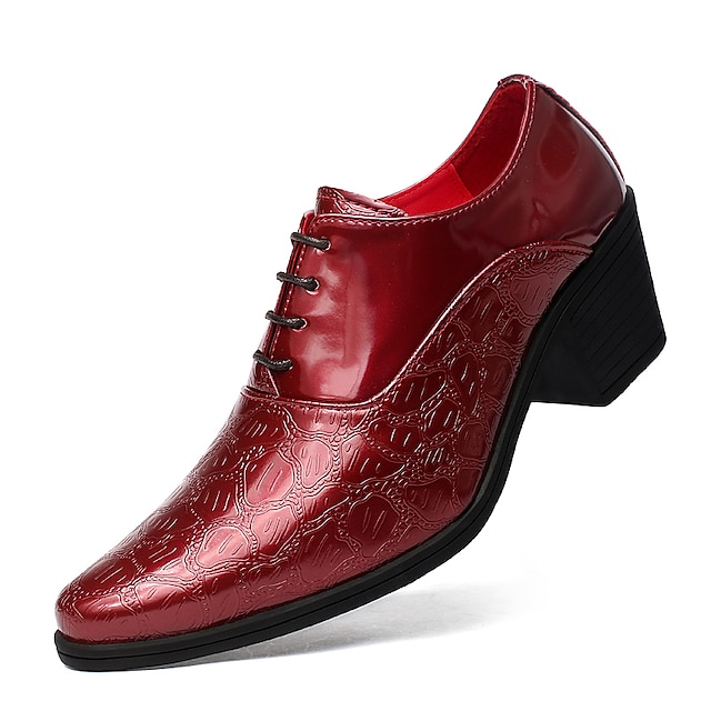  Homens Oxfords Sapatos Derby Sapatos de vestir Sapatos Aumentam Altura Negócio Formais Natal Festas & Noite Couro Ecológico Aumentar a Altura Com Cadarço Preto Branco Vermelho Outono Inverno
