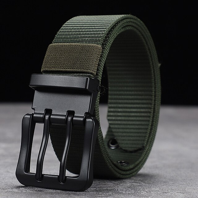 Men's Tactical Belt Double Needle Belt Frame Buckle Black Kakhi Nylon