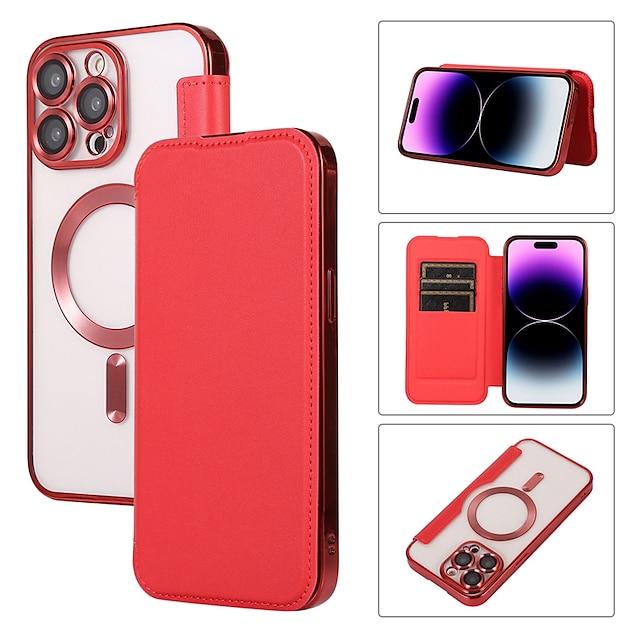  Phone Case For iPhone 15 Pro Max Plus iPhone 14 13 12 Pro Max Plus Wallet Case Flip Cover With Magsafe with Stand Holder Magnetic Full Body Protective Solid Color TPU PU Leather