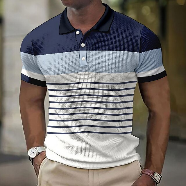 Men's Polo Shirt Waffle Polo Shirt Lapel Polo Button Up Polos Golf ...