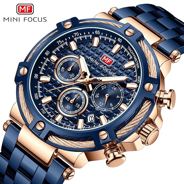  mini focus chronograf multifunkční quartz pánské hodinky luxusní nerezový řemínek business mužské hodiny voděodolné relogio masculino