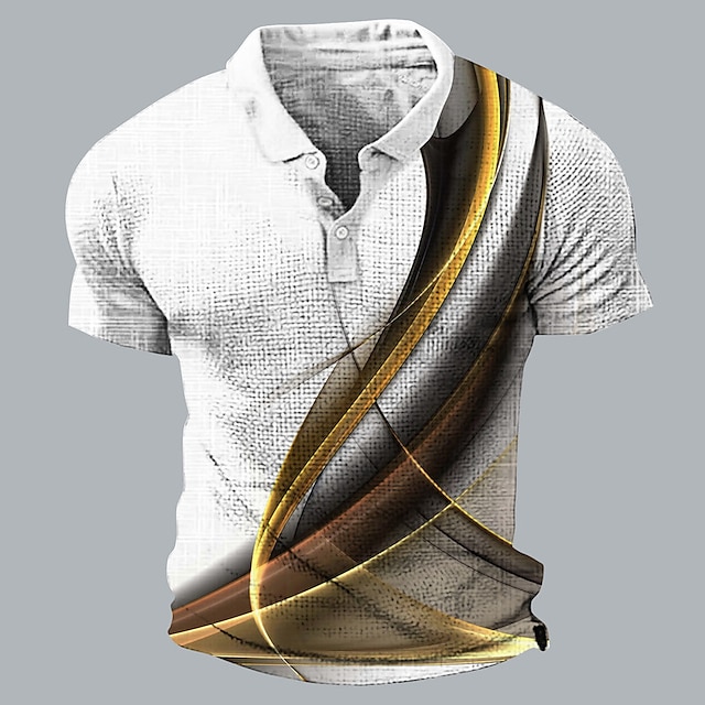  Men's Waffle Polo Shirt Button Up Polos Lapel Polo Polo Shirt Golf Shirt Turndown Gradient Graphic Prints Geometry Yellow Gray Outdoor Street Print Short Sleeve Clothing Apparel Fashion Designer