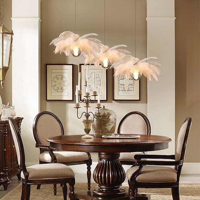  araña de luz colgante led 35 cm 1 luz blanca pluma de avestruz ramo colgante luz romántica accesorio de iluminación montado para el dormitorio del restaurante