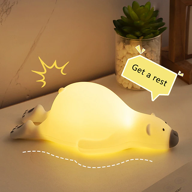 Lazy Bear LED Night Light Silicone Dimmable USB Rechargeable Lamps For Kid Baby Gift Cartoon Cute Animal Night Lamp Touch 8