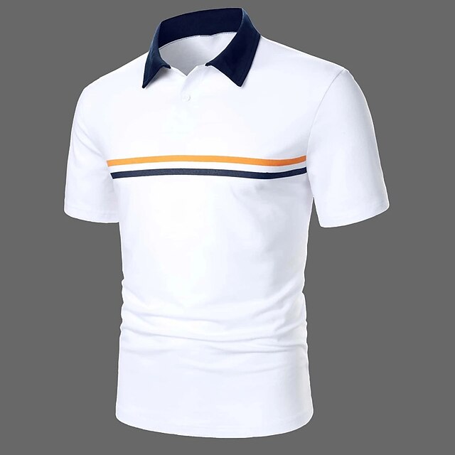 Men's Polo Shirt Golf Shirt Lapel Classic Casual Holiday Fashion Basic Short Sleeve Button Color Block Regular Fit Summer White Pink Dark Navy Blue Brown Gray Polo Shirt