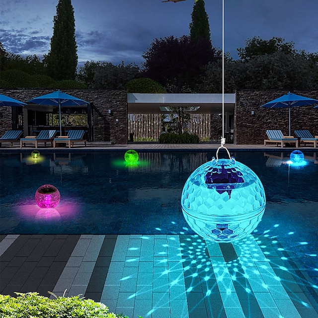  Floating Pool Lights Solar Pool Lights with RGB Color Changing Waterproof Pool Lights that Float for Swimming Pool at Night Hangable LED Disco Glow Ball Lights for Pond Garden Backyard