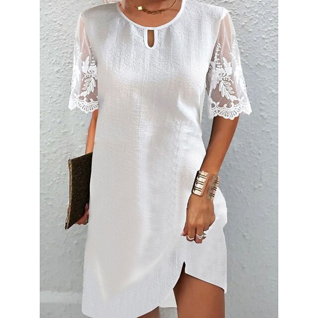 Women's Casual Dress White Dress Summer Dress Lace Mini Dress Fashion Modern Daily Holiday Date Half Sleeve Crew Neck Regular Fit 2023 White Color S M L XL XXL Size