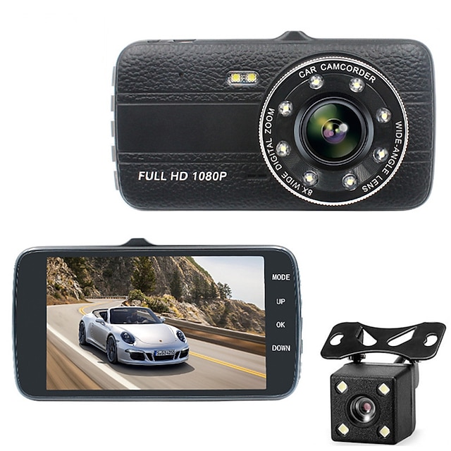  1080p Nuovo design / Full HD / con fotocamera posteriore Automobile DVR 165 gradi Angolo ampio 4 pollice LCD Dash Cam con Visione notturna / Rilevatore di movimento / accensione / spegnimento