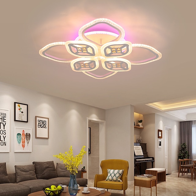  Acryl-Deckenleuchte, LED, 6 Köpfe, 8 Köpfe, Deckenleuchte mit Hintergrundbeleuchtung, App-Anschluss/Fernbedienung, geeignet für Schlafzimmer, Wohnzimmer, Büro, Kinderzimmer