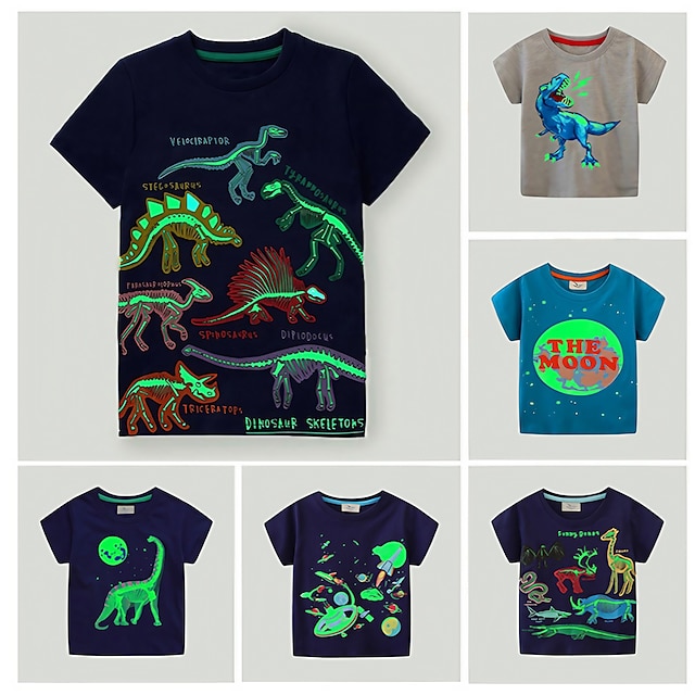  Baby Drenge T-shirt T-shirt Dyr Tegneserie Kortærmet Bomuld Børne Top Skole 3D-udskrivning Yndig Daglig Sommer Forår Haj 3-7 år