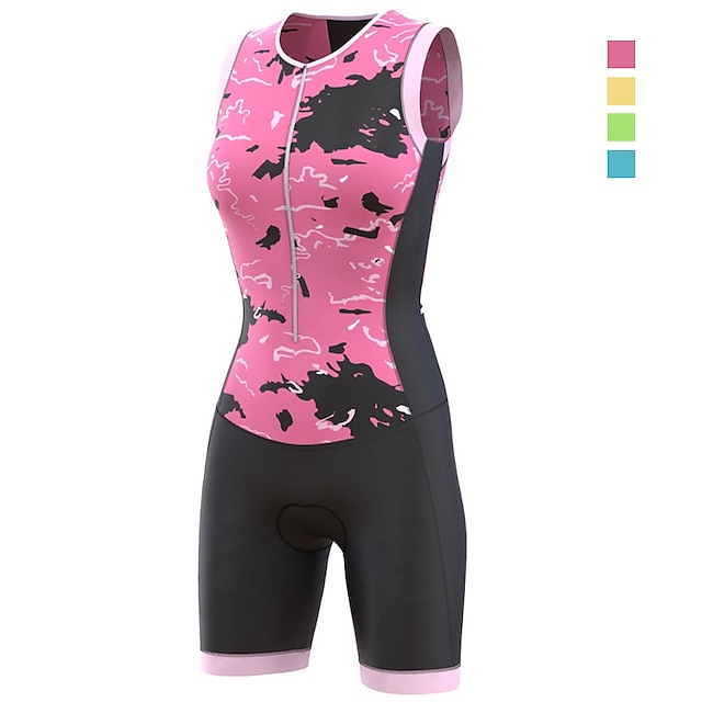  Per donna Tuta da triathlon Senza maniche Ciclismo da montagna Cicismo su strada Rosa scuro Giallo Rosa Pop art Bicicletta Traspirante Asciugatura rapida Elastene Gli sport Pop art Fantasia geometrica