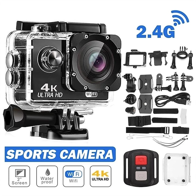  Caméra d'action 4k ultra hd 4k / 30fps wifi 2 pouces 170d casque étanche sous-marin enregistrement vidéo caméras de sport caméscopes extérieurs