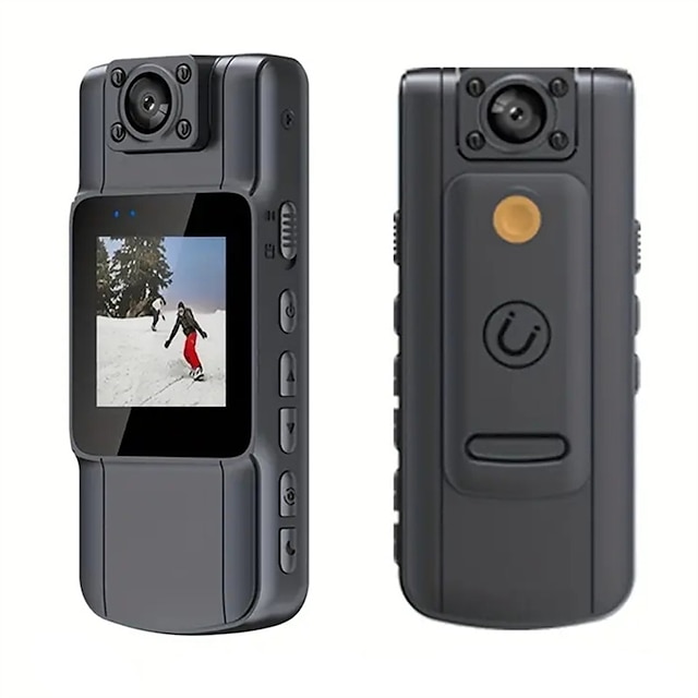  Kleine Kamera mit HD-IPS-Bildschirm, 180° drehbarem Objektiv und Clip auf der Rückseite, Full-HD-Mini-Bodycam, tragbare Taschen-Bodycam-Kamera für Zivilisten der Strafverfolgungsbehörden