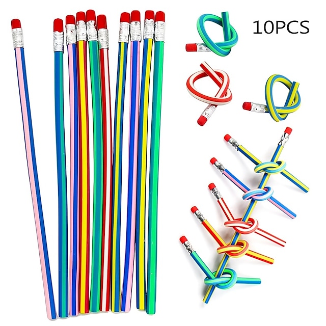  10pcs crayons à rayures colorées douces de 7 pouces avec gommes - cadeau de fête parfait pour les enfants!, cadeau de retour à l'école