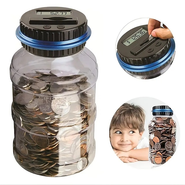  Digital Counting Money Jar 800 Coin Capacity Kids Piggy Bank Powered By 2AAA Batteries(Not Included) Only Fits All
