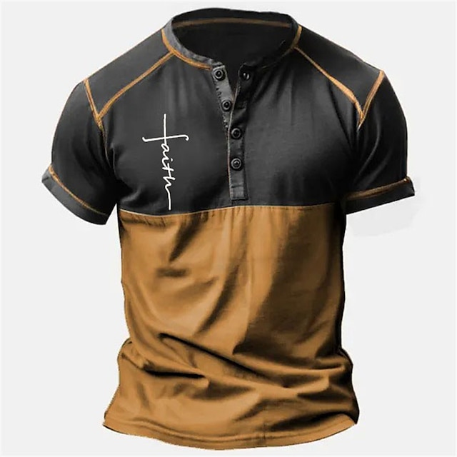  Men's Henley Shirt Graphic Tee Henley Graphic Color Block Faith Clothing Apparel 3D Print Vacation Going out Button-Down Print Short Sleeves Fashion Daily Comfortable