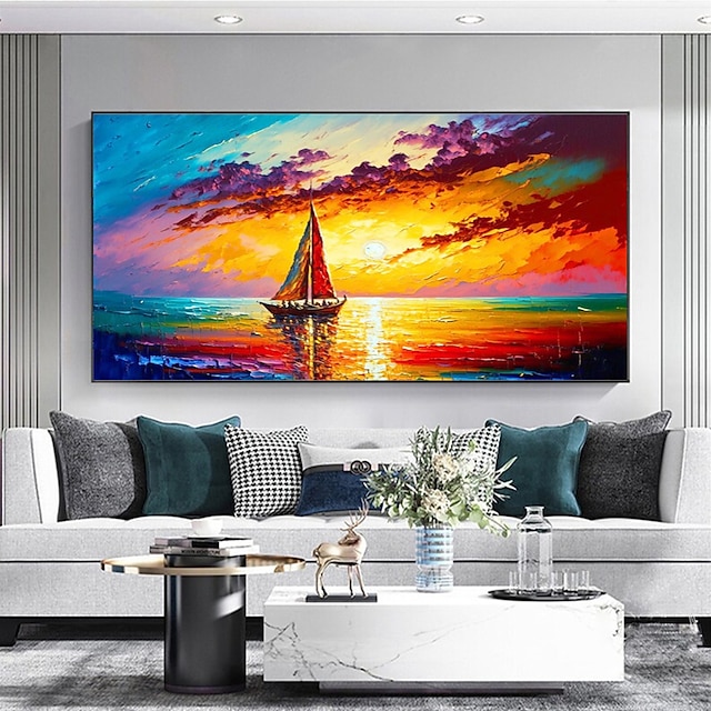  Oil painting hand-painted Mural Art Abstract Knife Painting Landscape Sea view Home Decoration Decorative Roll Canvas Frameless Unstretched