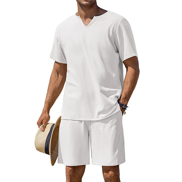  Homme Costumes T-shirt Survêtement Chemise de tennis Ensemble short et t-shirt Plein Col V Usage quotidien Vacances Manches courtes 2 Pièces Vêtement Tenue Justaucorps gymnastiques Décontractées