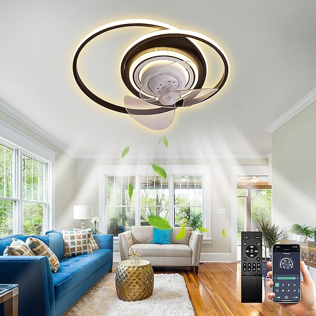 ventilador de techo con aplicación de diseño de círculo de luz& Control remoto 50cm regulable 6 velocidades de viento ventilador de techo moderno para dormitorio, sala de estar, habitación