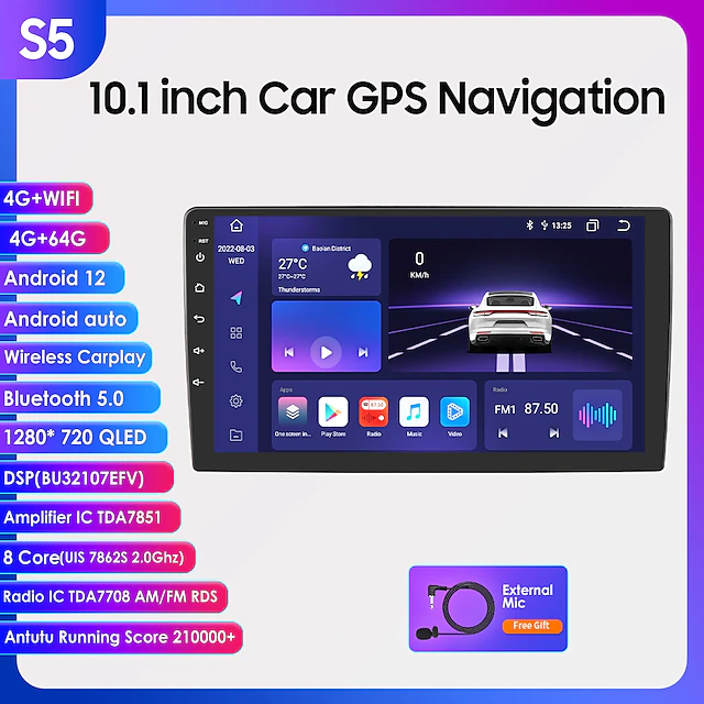 Android 12 2 Din for Universal Car Radio Multimedia Player GPS Navigation Car Audio Stereo Head Unit 10.1 Inch Speakers wifi 13