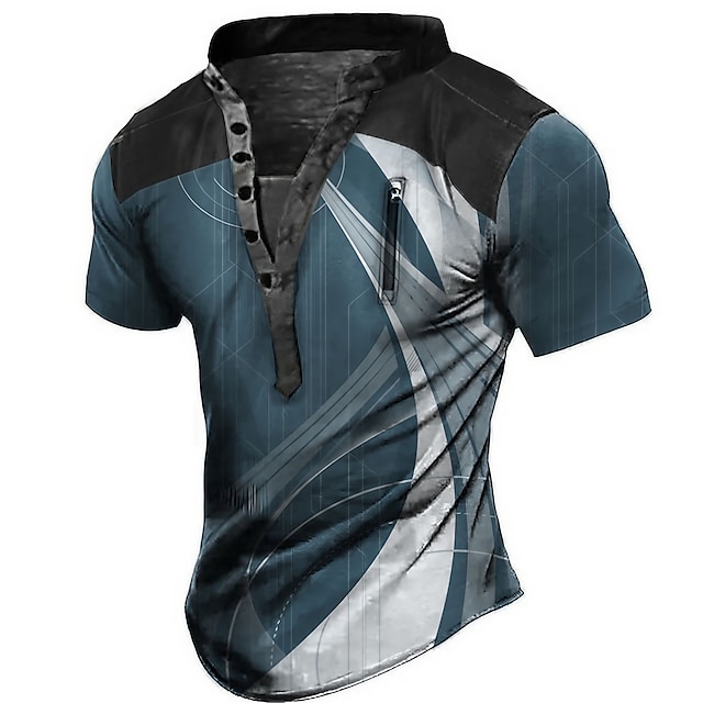  Men's T shirt Tee Henley Shirt Stand Collar Graphic Color Block Clothing Apparel 3D Print Outdoor Daily Front Zip Print Short Sleeve Fashion Designer Casual