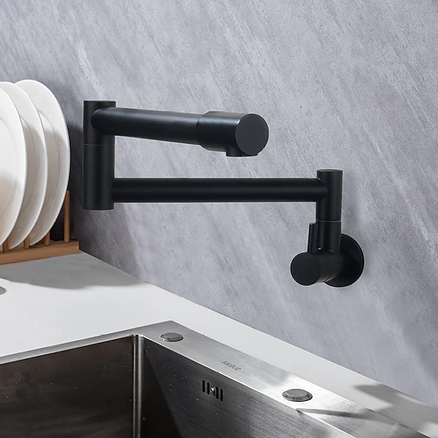 Pot Filler Kitchen Faucet Only Cold Water Stainless Steel, Brushed Black Foldable Sink Wall Mount Folding Fill Pot Kitchen Tap 13