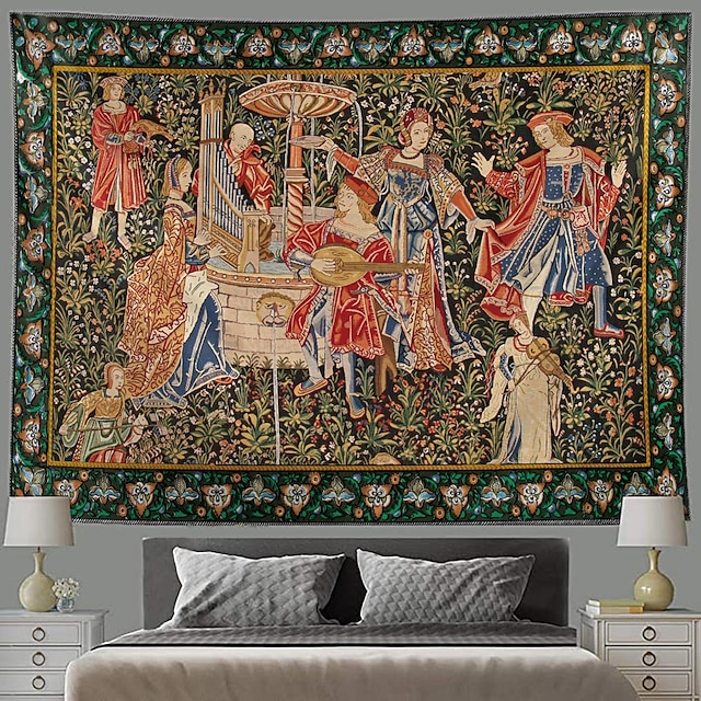  middelaldersk hengende veggteppe veggkunst stort billedvev veggmaleri dekor fotografi bakteppe teppe gardin hjem soverom stue dekorasjon