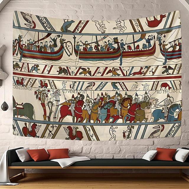 Bayeux Medieval Tapestry Middle Age Tapestry Wall Art Decor Photograph Backdrop Blanket Curtain Home Bedroom Living Room Decoration 18