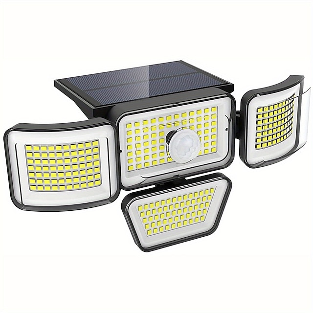  luces solares para exteriores 278leds 3000lm luces con sensor de movimiento luces con energía solar 4 cabezas luces de inundación de seguridad ip65 impermeable 300 luces de pared de gran angular con 3