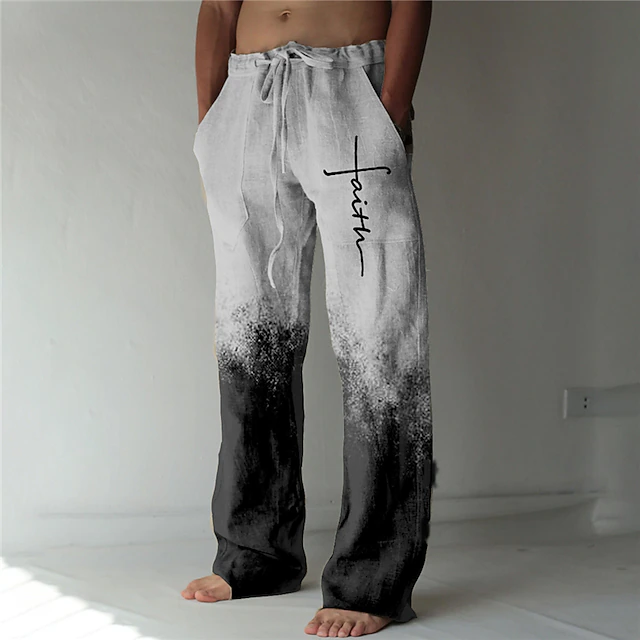 Men's Summer Pants Beach Pants Drawstring Elastic Waist 3D Print Graphic Prints Cross Comfort Casual Daily Holiday Streetwear Hawaiian Yellow Blue 5