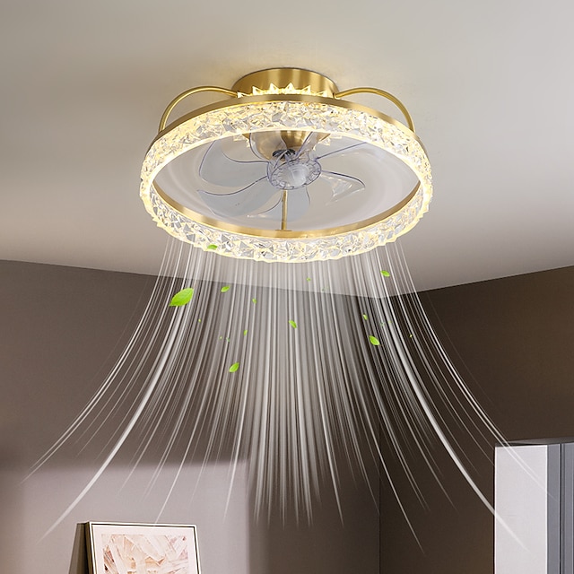  ventilateur de plafond avec lumière dimmable cercle design cristal 50cm 6 vitesses de vent ventilateur de plafond moderne pour chambre, salon app& télécommande 110-240v