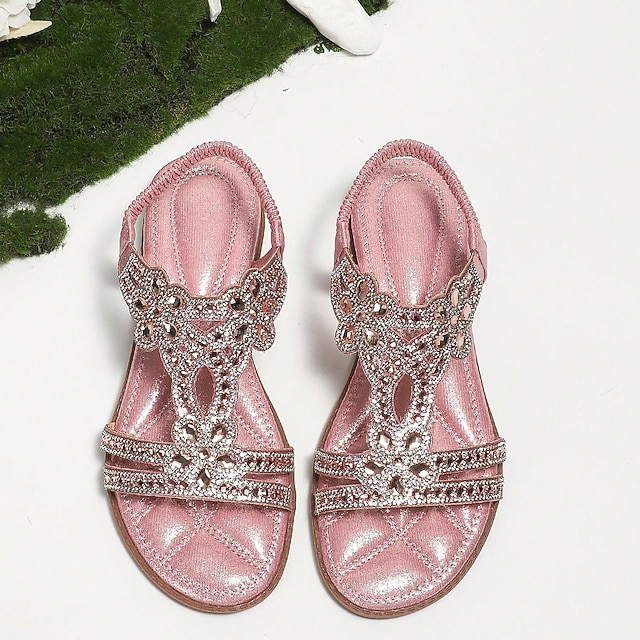 Women's Summer White Pearl Ribbon Flat Sandals