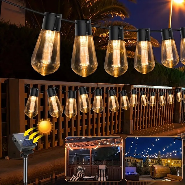  Solar String Lights Outdoor Waterproof 3.5M 10 Bulbs Shatterproof Bulbs Patio Lights Retro Style Solar Powered Hanging Lights for Garden Yard Wedding Party Decor