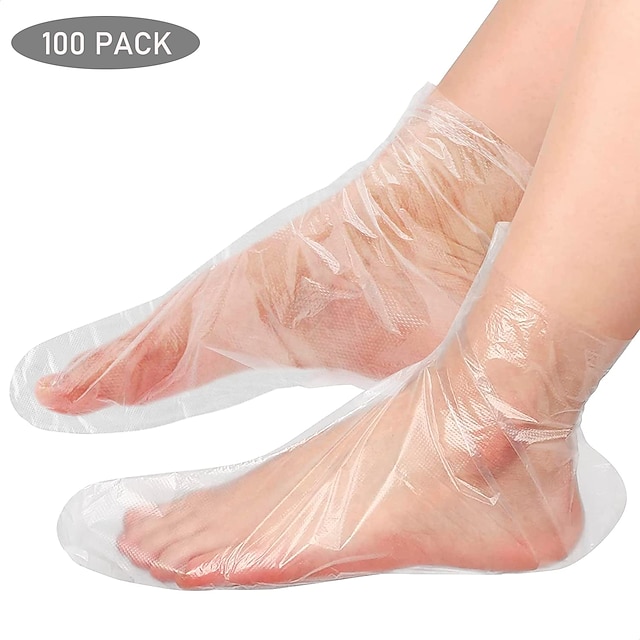  100 stks paraffine badvoeringen voor voeten, plastic sokken voor hydratatie, hot wax voetzakken, voeten covers tassen knusse sluiting stickers