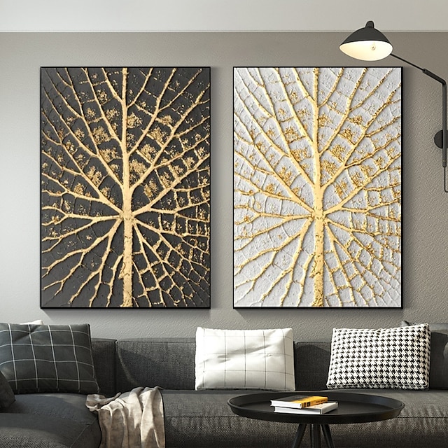  Abstraktes Blattgold-Landschaftsölgemälde auf Leinwand, handgemaltes Goldfolientextur-Acryl, 2 Sets, abstrakte Kunst, moderne Kunst, minimalistisches Dekor