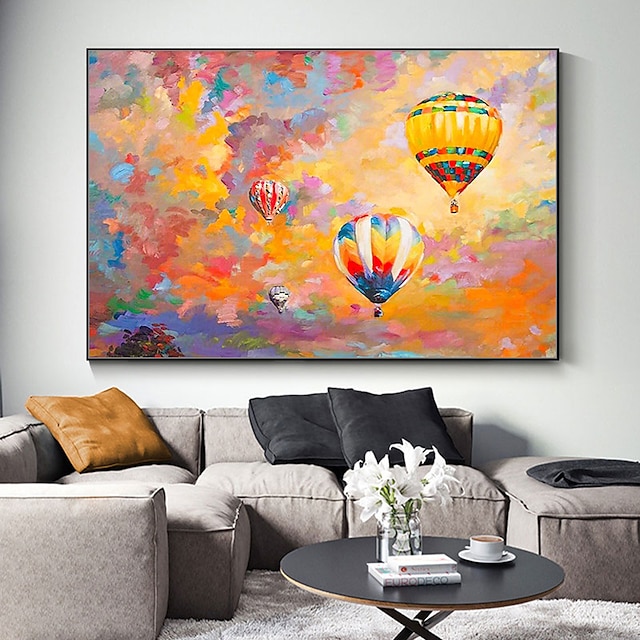  Mintura handgefertigte Heißluftballon-Ölgemälde auf Leinwand, Wandkunst, Dekoration, modernes abstraktes Bild für Heimdekoration, gerolltes, rahmenloses, ungedehntes Gemälde
