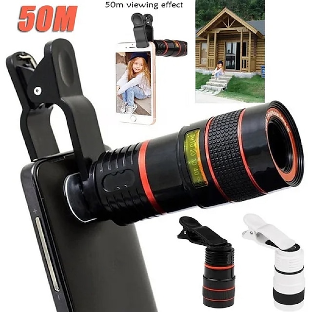  lentilă universală cu zoom 8x pentru telefon mobil, lentilă externă pentru telefonul mobil, clip pentru lentile pentru cameră, telescop, lentilă micro pentru iphone, xiaomi redmi