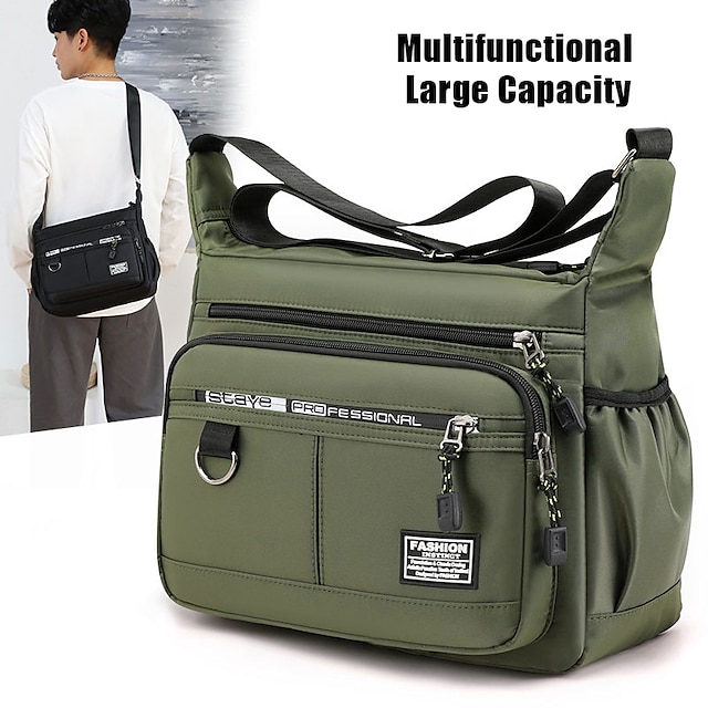  Men's Crossbody Bag Shoulder Bag Messenger Bag Nylon Outdoor Daily Zipper Adjustable Large Capacity Waterproof Solid Color Letter Black Deep Blue Army Green