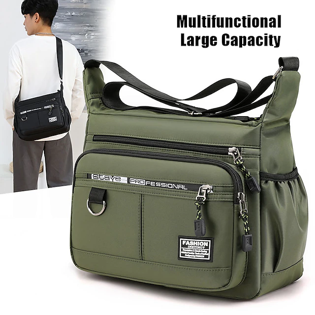 Men's Crossbody Bag Shoulder Bag Messenger Bag Nylon Outdoor Daily Zipper Adjustable Large Capacity Waterproof Solid Color Letter Black Deep Blue Army Green 17