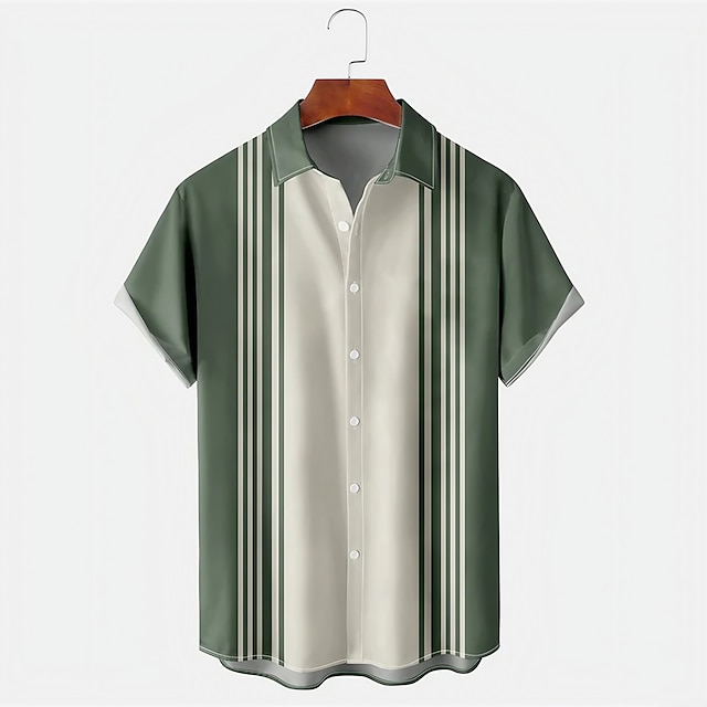  Per uomo Camicia Camicia Estiva Camicia da Bowling Camicia con Bottoni Verde Manica Corta Blocco di colori A righe Collo ripiegato Stampa Vacanza Quotidiano Bottonato Abbigliamento Poliestere Vintage
