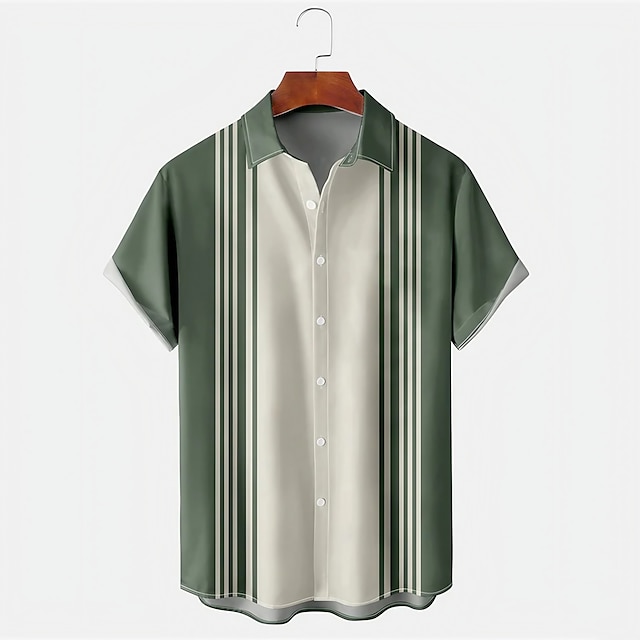  Homme Chemise Chemise de quilles Chemise boutonnée Chemisette Chemise d'été Vert Manche Courte Bloc de couleur marinière Col rabattu Print du quotidien Vacances Bouton bas Vêtement Tenue Rétro