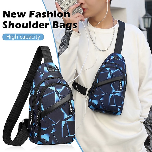  Men's Women's Crossbody Bag Chest Bag Nylon Office Daily Adjustable Large Capacity Lightweight Geometric Horizontal black Horizontal red Black
