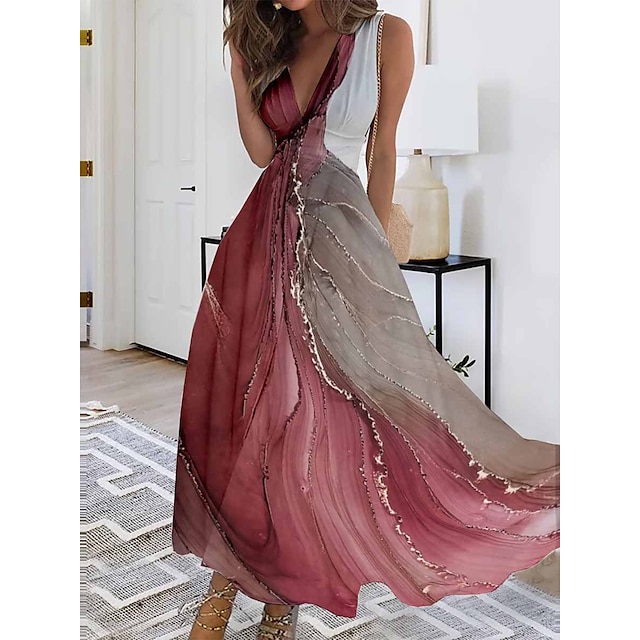  Damen Maxi Kleid A-Linie Kleid Freizeitkleid Swingkleid Sommerkleid Modische Streetwear Modernes Outdoor-Urlaub Täglicher Regular Fit Ombre Ärmellos V-Ausschnitt Weiß Pink Rot Blau Sommer Frühling