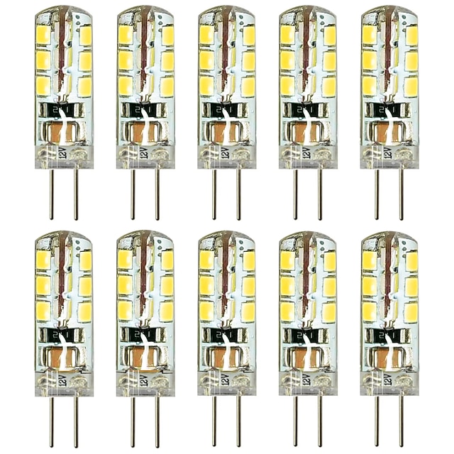  10pcs g4 bi-pin bombilla led 3w 24led smd 2835 bombilla halógena equivalente 30w blanco cálido 3000k luz blanca diurna 6000k ángulo de haz de 360° sin parpadeo dc12v ac220v ac110v