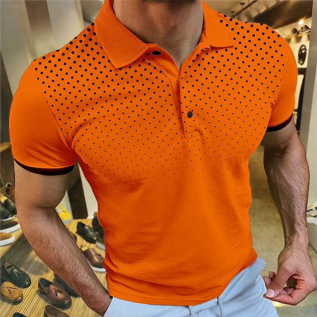  Men's Sport Polo Polo Shirt Lapel Casual Holiday Fashion Basic Short Sleeve Button Polka Dot Regular Fit Summer Wine White Navy Blue Orange Gray Sport Polo
