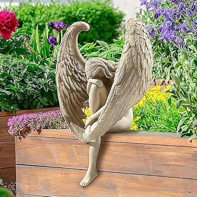  Fairy Statue,Sorrow Angel Statue Crafts, Pure White Love Angle With Wings Sculpture Ornaments, For Home Decor Bedroom Office Garden Tabletop